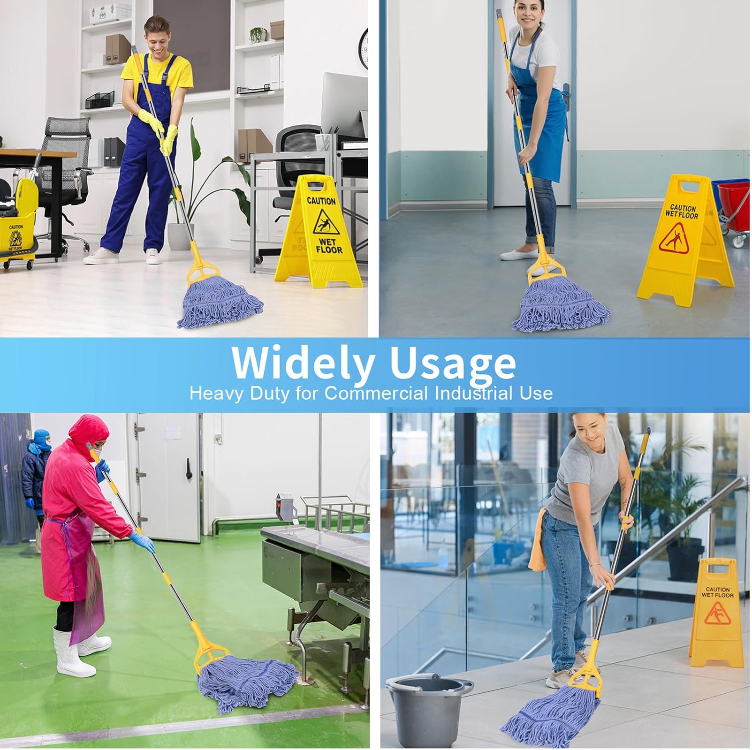 Commercial Mop with Extra Head Replace,63" Heavy Duty Industrial Mop | Long Mop Handle Looped-End String Wet Mops for Floor Cleaning for Warehouse, Workshop, Garage, Office, Home (2 Mops Head) - Image 6