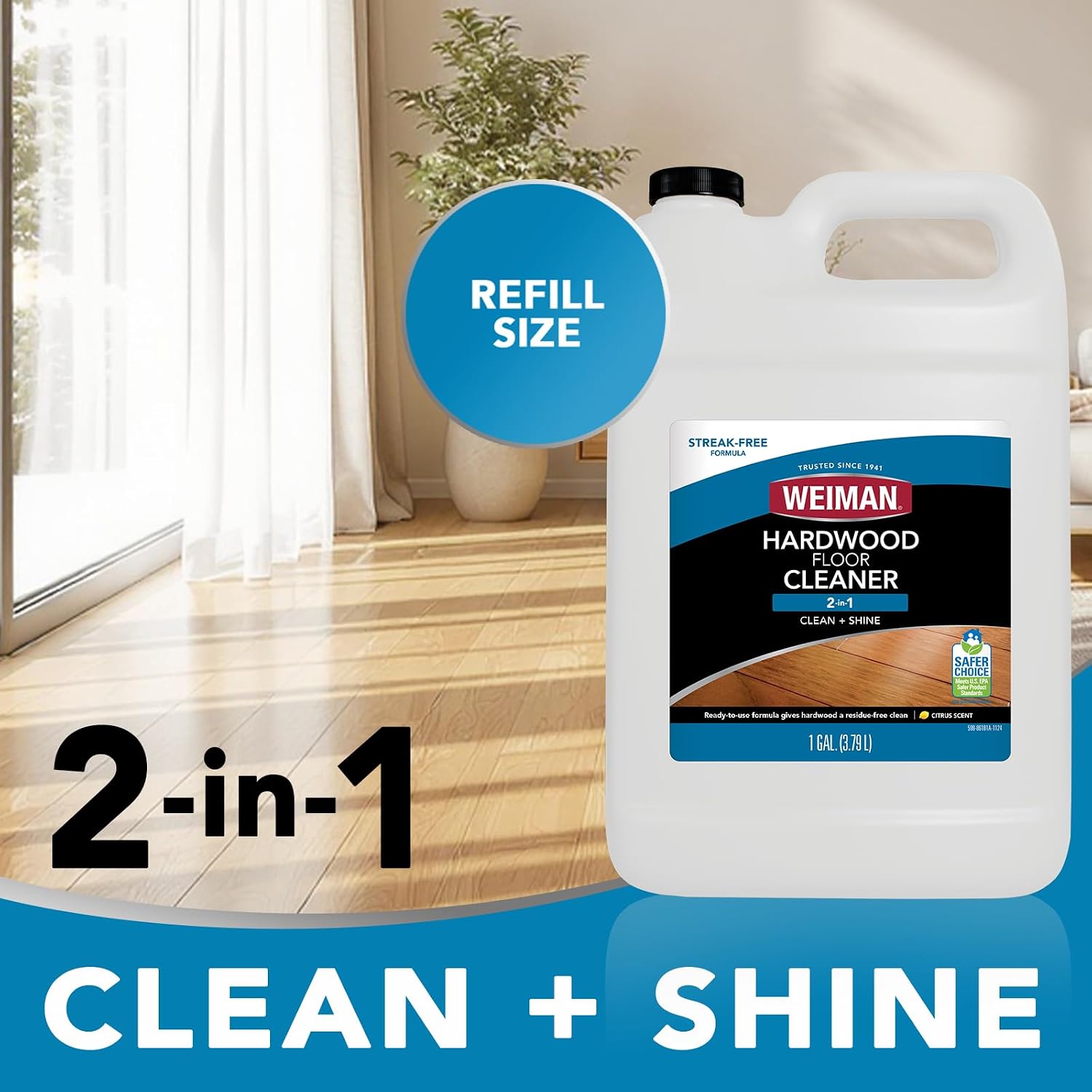 Weiman Hardwood Floor Cleaner Gallon and Refillable Squeeze Bottle - Finished Wood Surfaces - Image 2