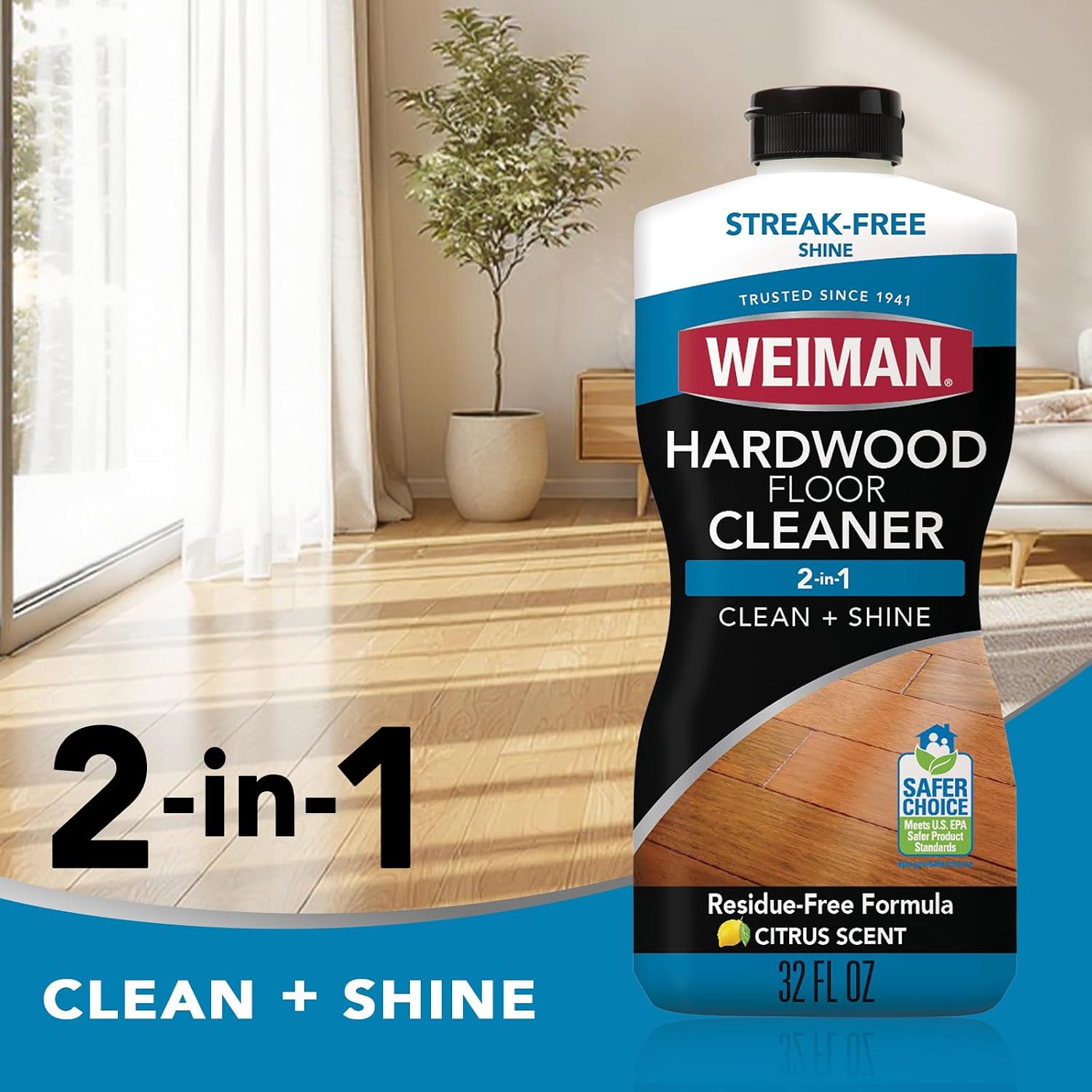 Weiman Hardwood Floor Cleaner Gallon and Refillable Squeeze Bottle - Finished Wood Surfaces - Image 3