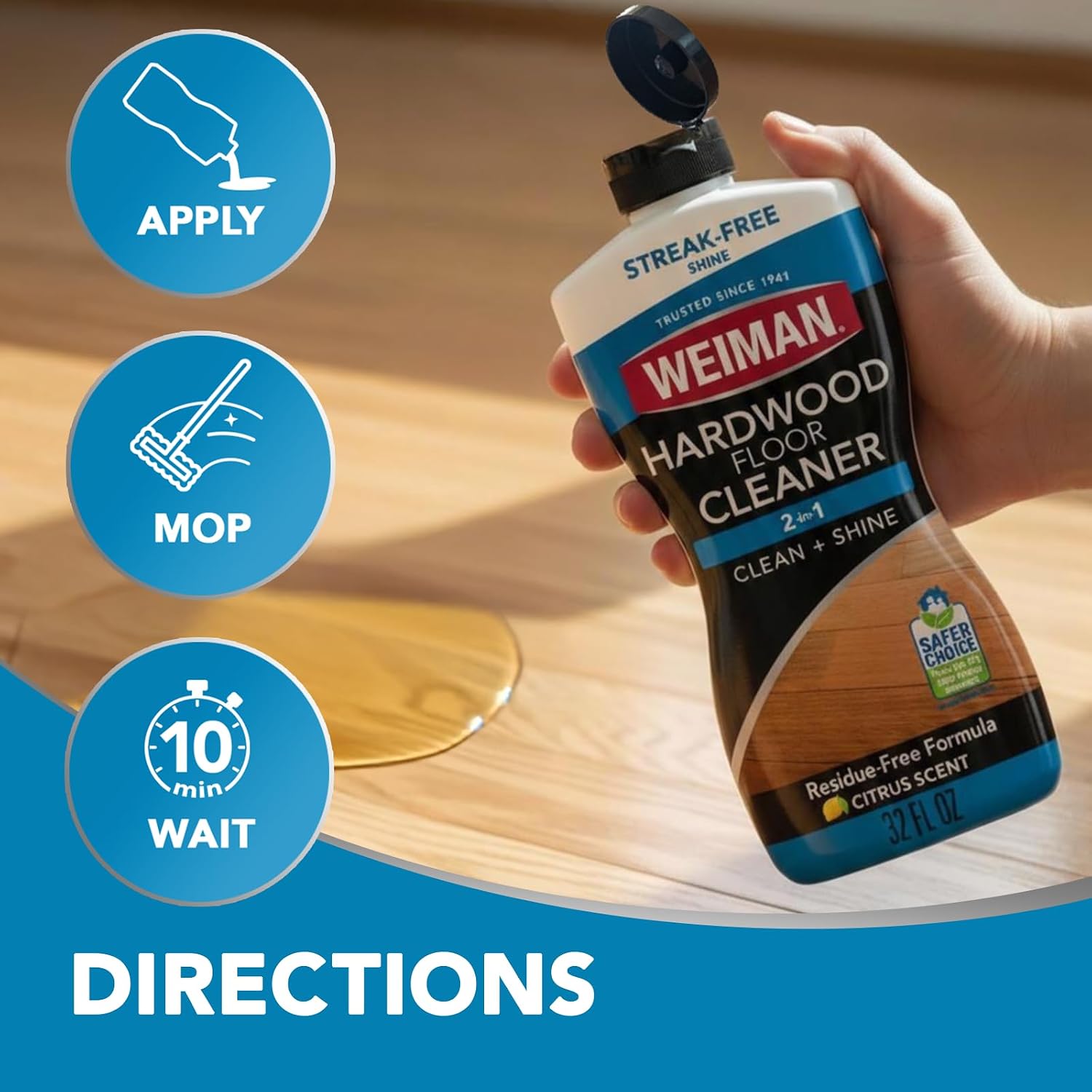 Weiman Hardwood Floor Cleaner Gallon and Refillable Squeeze Bottle - Finished Wood Surfaces - Image 7