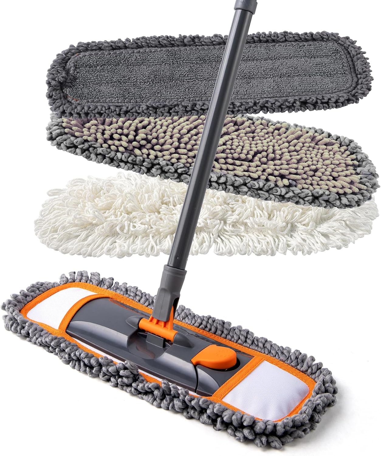 CLEANHOME Mops for Floor Cleaning for Hardwood, Marble, Tile Floor Mopping | 3 Different Washable Pads, Extendable 55" Long Handle, Multifunction Dust Mop