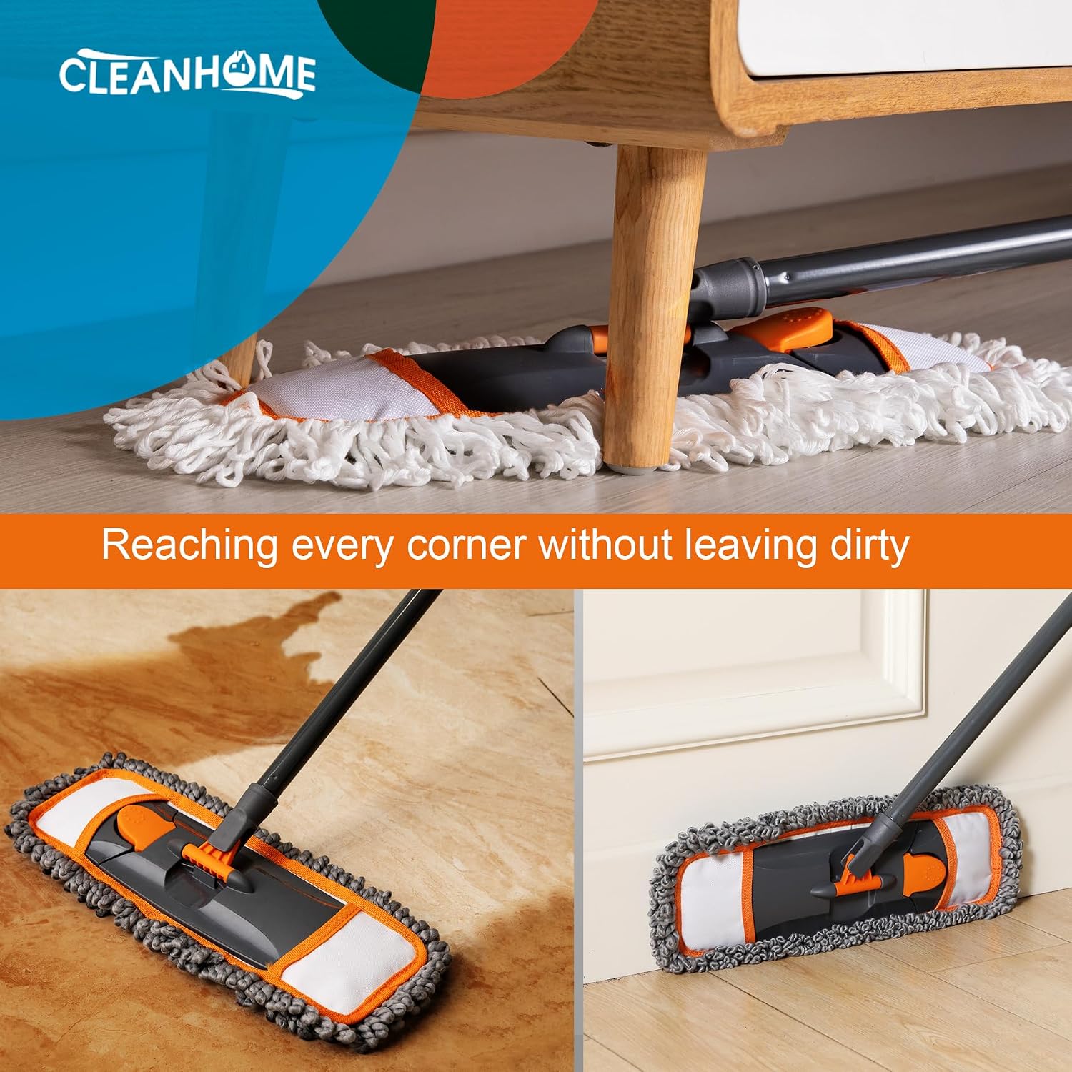 CLEANHOME Mops for Floor Cleaning for Hardwood, Marble, Tile Floor Mopping | 3 Different Washable Pads, Extendable 55" Long Handle, Multifunction Dust Mop - Image 5