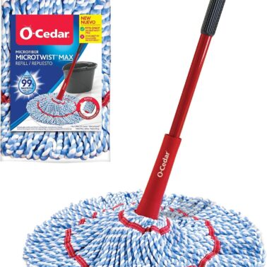 O-Cedar MicroTwist MAX Microfiber Twist Mop with 1 Extra Refill | Features Hands-Free Wringing | Extra Large 18-Inch Mop Head | Safe on All Floor Types,Red