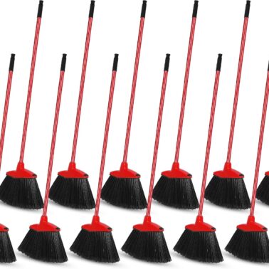 WILLBOND 12 Pcs Heavy Duty Broom Bulk, 53 Inch, Outdoor Angle Broom,Red | Commercial Use, Sweeping Indoor Outdoor, Long Handle, for Garage Courtyard Patio Lobby Mall Market Office Shop Sidewalk
