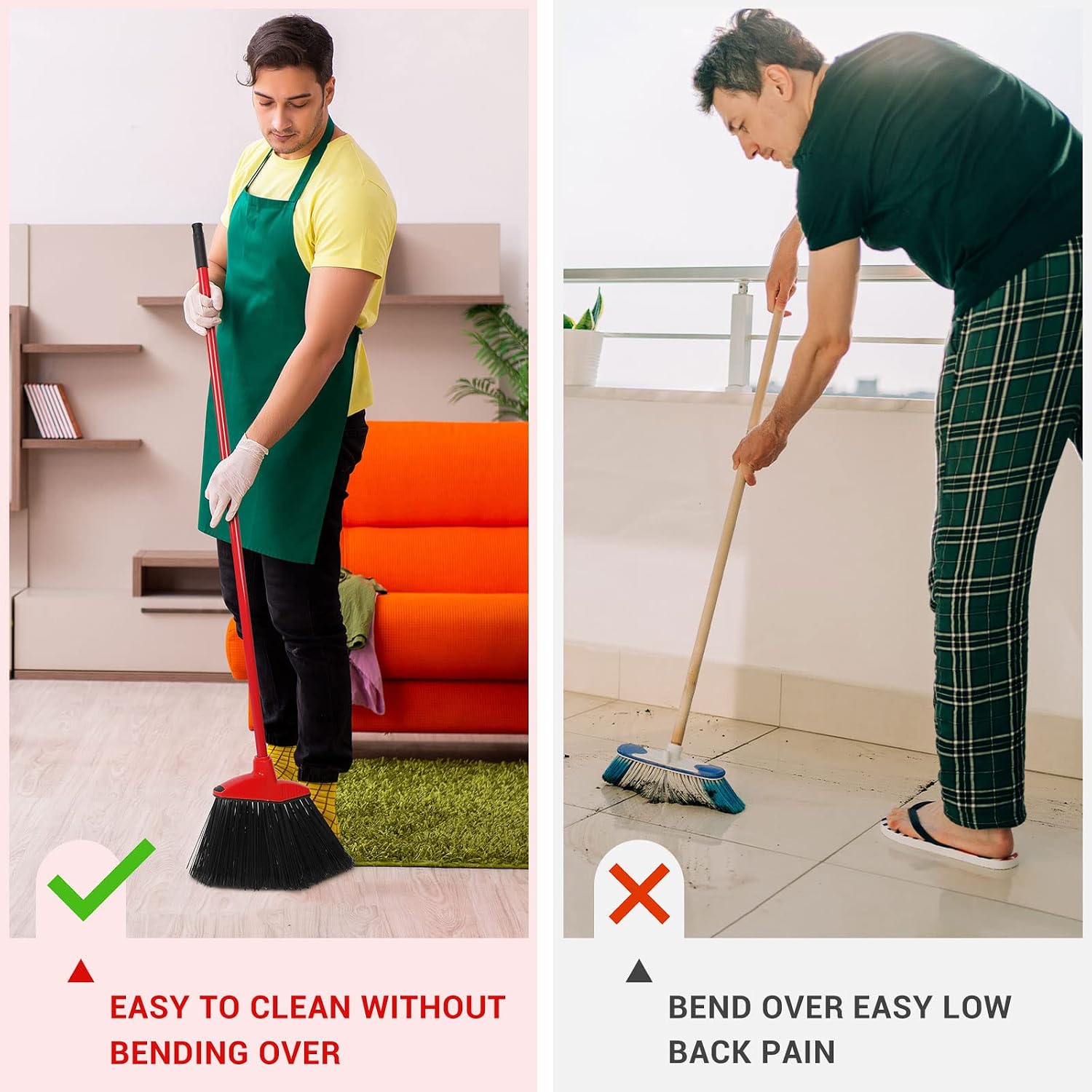 WILLBOND 12 Pcs Heavy Duty Broom Bulk, 53 Inch, Outdoor Angle Broom,Red | Commercial Use, Sweeping Indoor Outdoor, Long Handle, for Garage Courtyard Patio Lobby Mall Market Office Shop Sidewalk - Image 4