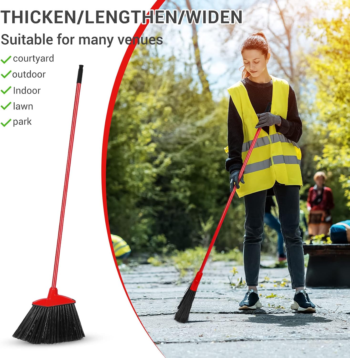 WILLBOND 12 Pcs Heavy Duty Broom Bulk, 53 Inch, Outdoor Angle Broom,Red | Commercial Use, Sweeping Indoor Outdoor, Long Handle, for Garage Courtyard Patio Lobby Mall Market Office Shop Sidewalk - Image 5