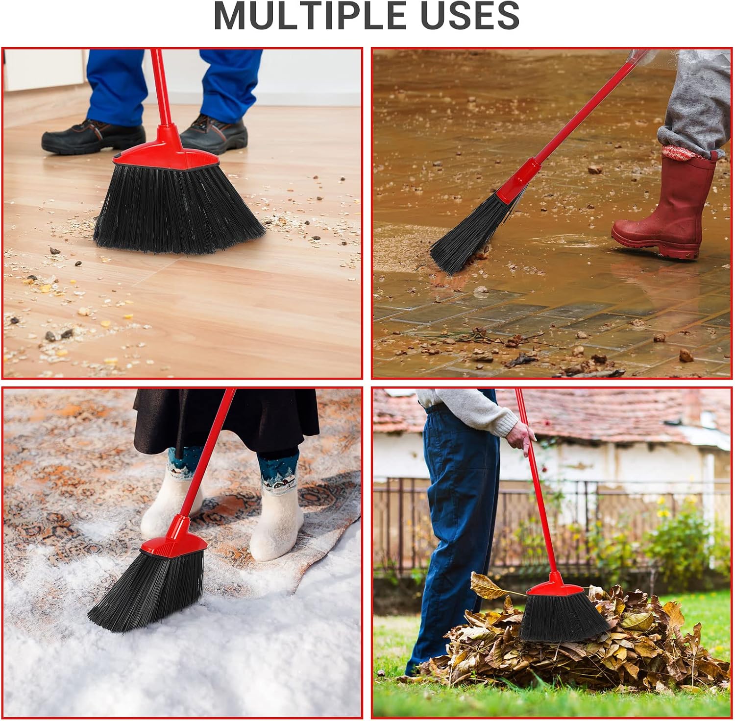 WILLBOND 12 Pcs Heavy Duty Broom Bulk, 53 Inch, Outdoor Angle Broom,Red | Commercial Use, Sweeping Indoor Outdoor, Long Handle, for Garage Courtyard Patio Lobby Mall Market Office Shop Sidewalk - Image 6